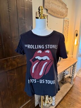 the Rolling Stones Black Tee with White Logo Print